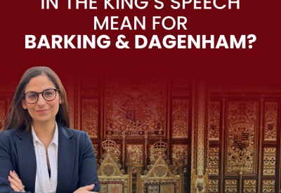 A dark red graphic of Nesil Caliskan saying 'what does the Labour government's agenda in the King's Speech mean for Barking & Dagenham'.