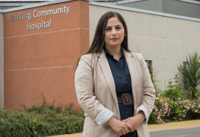 Nesil Caliskan MP outside of Barking Community Hospital.